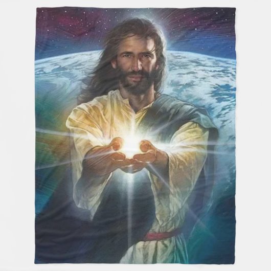 JESUS LIGHT IN HANDEN FLEECE DEKEN (Voorkant)