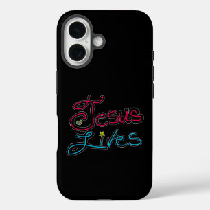 Jesus Lives Faith beroemd gemaakt door Red Blue Sc iPhone 16 Hoesje