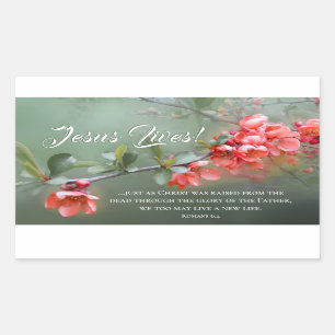 Jesus Lives Spring Flowers Bijbel Verse Pasen Rechthoekige Sticker