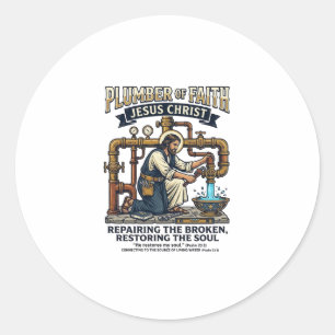 Jesus Loodgieter Grafische T-shirt Christelijke Ku Ronde Sticker