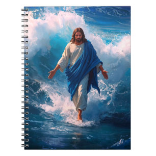 Jesus loopt op water schriften gelinieerde pagina' notitieboek
