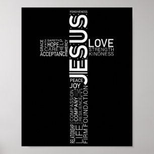 Jesus Love White op zwart Christelijk kruisontwerp Poster