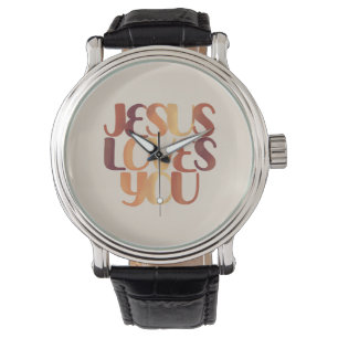 Jesus Loves Christelijk Typografie Ontwerp Horloge