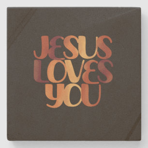 Jesus Loves Christelijk Typografie Ontwerp Stenen Onderzetter