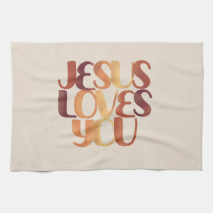 Jesus Loves Christelijk Typografie Ontwerp Theedoek