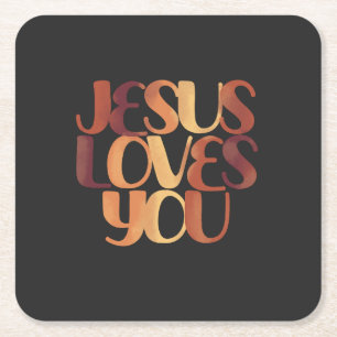 Jesus Loves Christelijk Typografie Ontwerp Vierkante Kartonnen Onderzetter