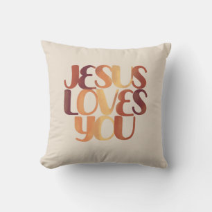 Jesus Loves Christelijke Typografie Ontwerp  Kussen