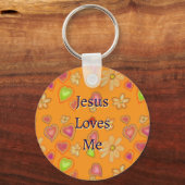 ‘Jesus Loves Me’ Christelijke bloemige aangepaste  Sleutelhanger (Voorkant)