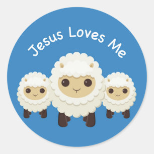 Jesus Loves Me Cross herder schapen Blauwe Sticker