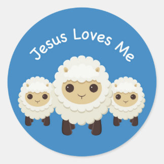 Jesus Loves Me Cross herder schapen Blauwe Sticker