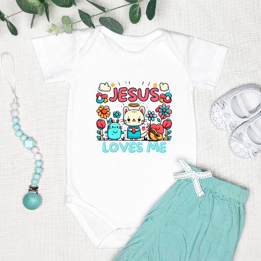 "Jesus Loves Me" Design met Schattigee Cartoon Romper
