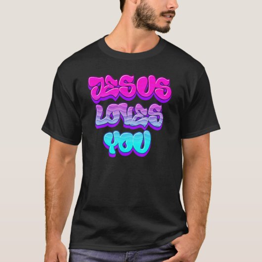 Jesus Loves You Graffiti Christian T-shirt (Voorkant)