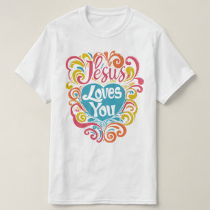 Jesus Loves You Kleurrijke Groovy Vibe Christelijk T-shirt
