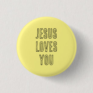 Jesus Loves You Voeg naam toe Geel & Zwart Christe Ronde Button 3,2 Cm