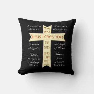 Jesus Loves You - Zwart en Paarse - Kussen gooien