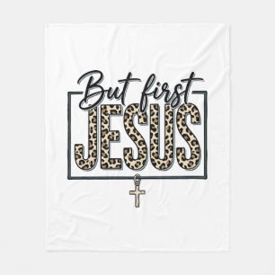 Jesus Luipaardprint Christelijke Vintage Gravure O Fleece Deken