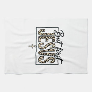 Jesus Luipaardprint Christelijke Vintage Gravure O Theedoek