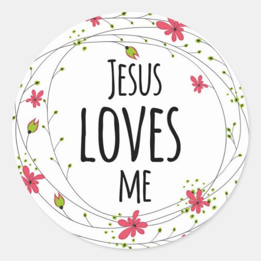 Jésus m'aime Cross Wreath Floral White Sticker (Devant)
