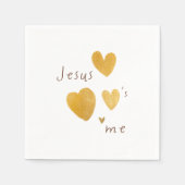 Jésus m'aime. serviettes en papier cœurs dorés mod (Devant)