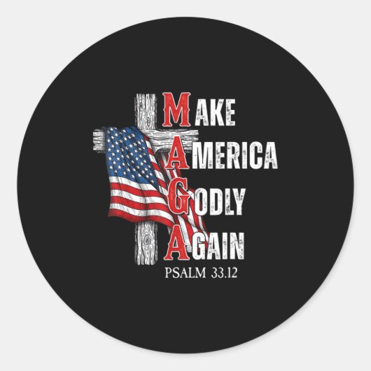 Jesus Make America Godly Again American Patriot Ch Ronde Sticker (Voorkant)