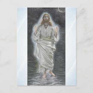 Jésus marche sur la carte postale de la mer