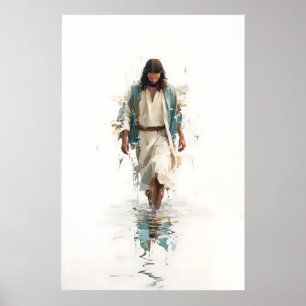 Jésus marche sur l'eau aquarelle art mural chrétie