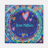 Jesus Matters Blue Whimsical Inspirivity Magnet Magneet (Voorkant)