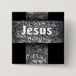 Jesus My Rock Vierkante Button 5,1 Cm