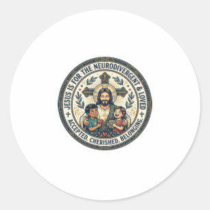 Jesus Neurodivergente Moedigings T-Shirt Inspirati Ronde Sticker