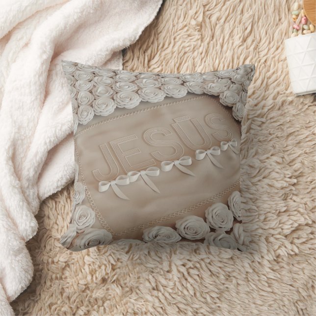 JESÚS Oreillers à lancer brodés - Render 3D Beige (Couverture)