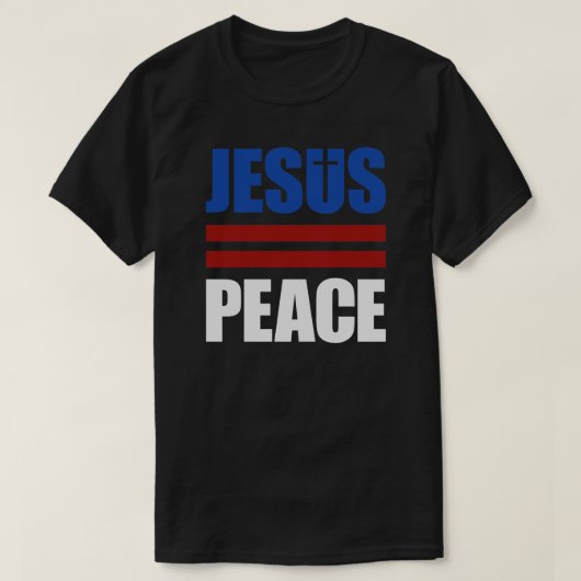 JESUS=PEACE rood, wit, blauw shirt (Design voorkant)