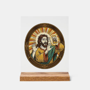 Jesus Per Ongeluk Voorcamera Dubbele Kin Selfie E Acryl Bord