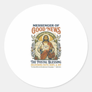 Jesus Postbode Levering Shirt Gebaseerd op het Gel Ronde Sticker