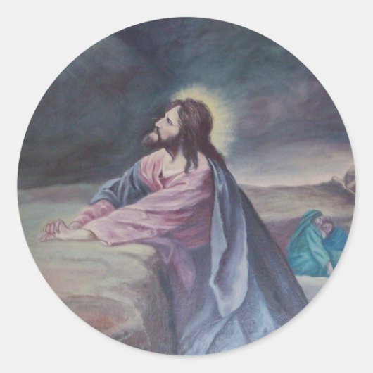 Jesus Praying at Gethsemane Ronde Sticker (Voorkant)