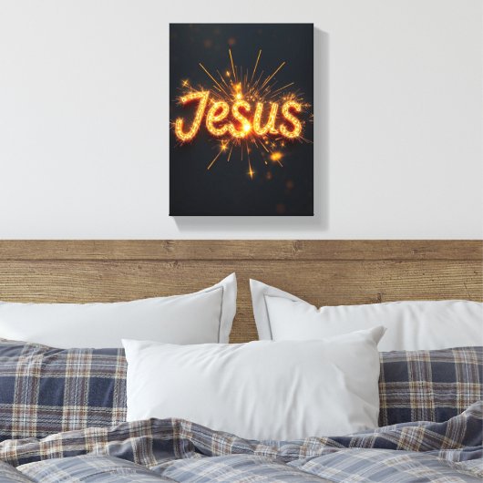 Jesus - Premium Wrapped Canvas (Glans) Afdruk (Insitu (Slaapkamer))