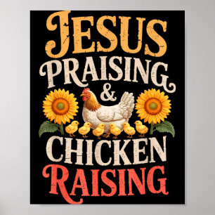 Jesus prijzend & kippen fokken grappig geloof poster