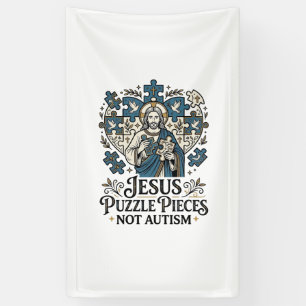 Jesus Puzzelstukken Niet Autisme Jesus Puzzelstukk Spandoek