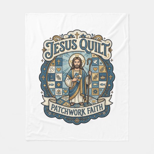 Jesus Quilt Patchwork Geloof Jesus Quilt Patchwork Fleece Deken (Voorkant)