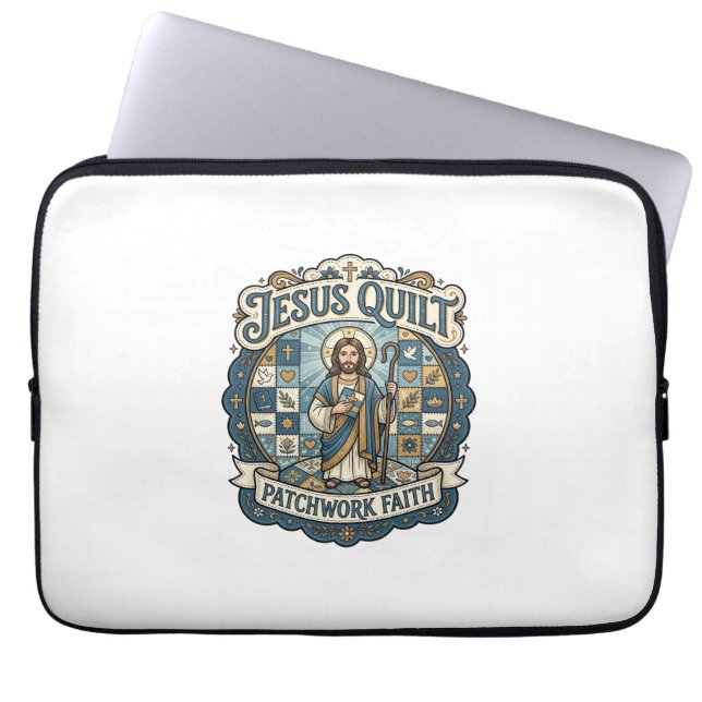Jesus Quilt Patchwork Geloof Jesus Quilt Patchwork Laptop Sleeve (Voorkant)