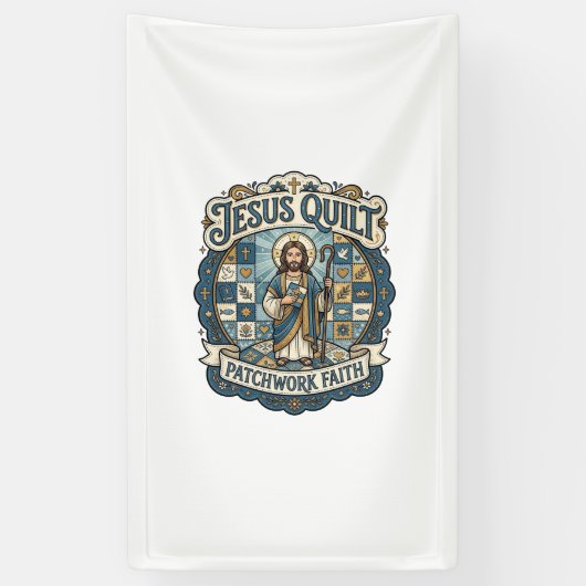 Jesus Quilt Patchwork Geloof Jesus Quilt Patchwork Spandoek (Verticaal)