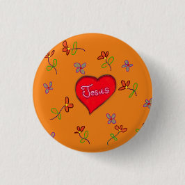 Jesus Red Heart Floral Sinaasappel Christelijk Ronde Button 3,2 Cm