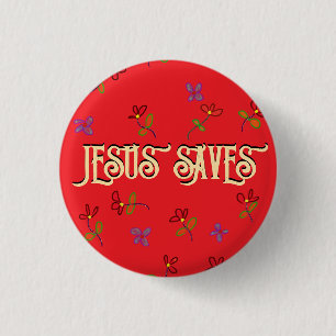 ‘Jesus redt’ citaat met bloemen rode knop Ronde Button 3,2 Cm