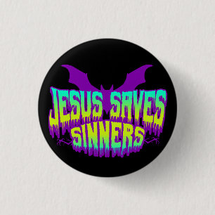 Jesus Redt Goths Knop Ronde Button 3,2 Cm