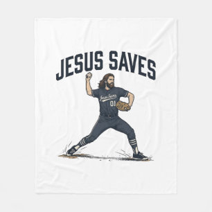 Jesus redt honkbalpitcher vintage gravure shirt fleece deken