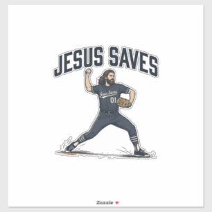 Jesus redt honkbalpitcher vintage gravure shirt sticker