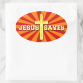 Jesus redt Oval Cross Stickers (Tas)