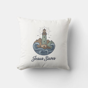 Jesus Redt Vintage Vuurtoren Christelijk T-shirt_1 Kussen