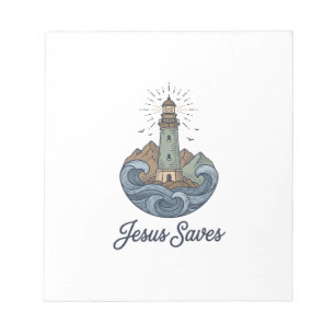 Jesus Redt Vintage Vuurtoren Christelijk T-shirt_1 Notitieblok