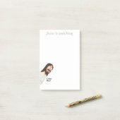 Jesus regarde des notes amusantes de mèmes post-it (Sur un bureau)