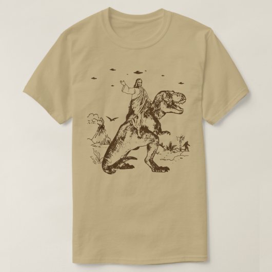 Jesus Riding a Dinosaur Funny UFO Alien Abduction T-shirt (Design voorkant)